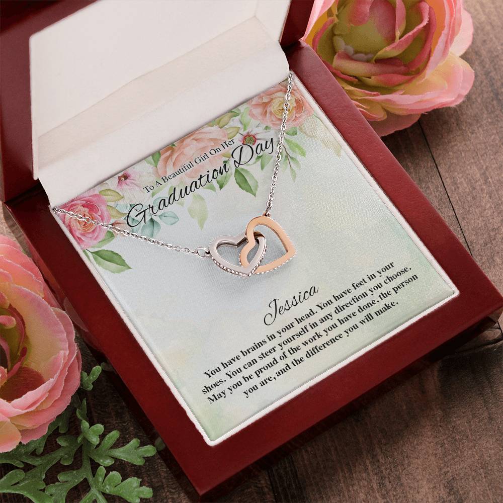 To A Beautiful Girl On Her Graduation Day Flowery Interlocking Hearts Interlocking Hearts Necklace