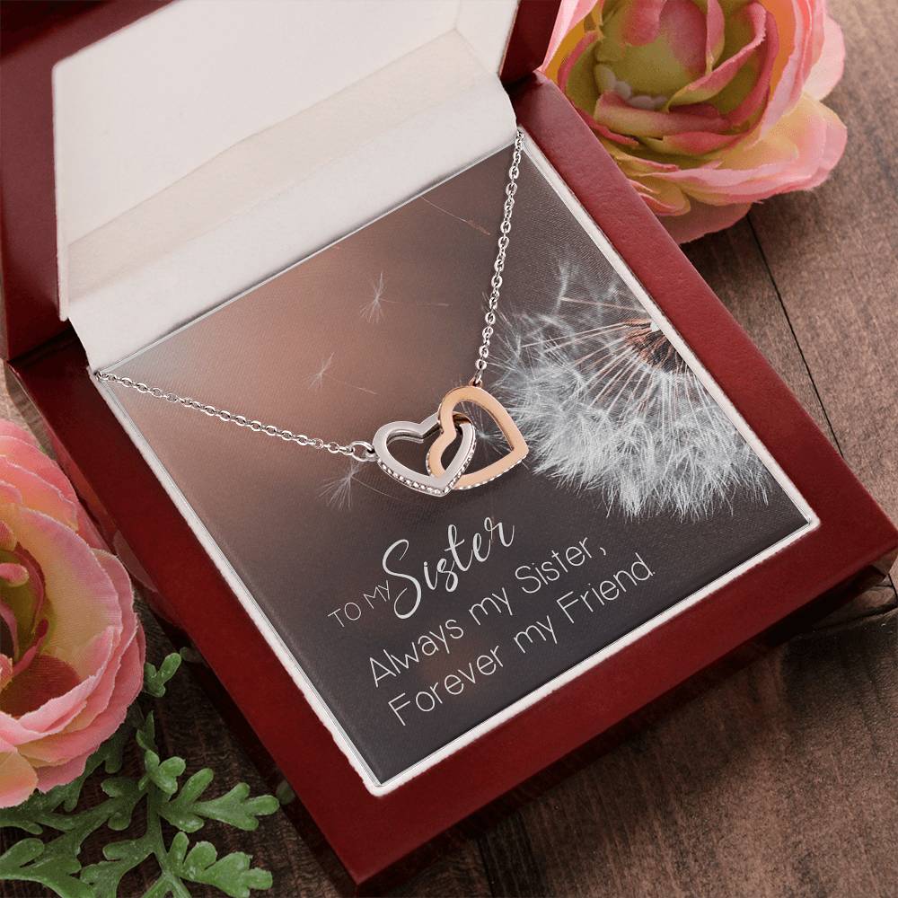 To My Sister Interlocking Hearts Necklace Birthday Message Card