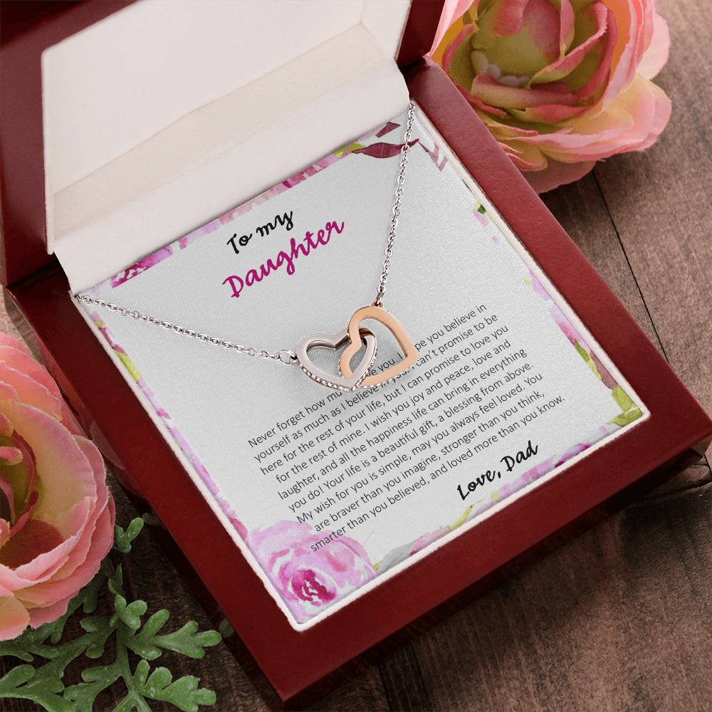 To My Daughter Never Forget How Much I Love You - Love Dad Interlocking Hearts Necklace