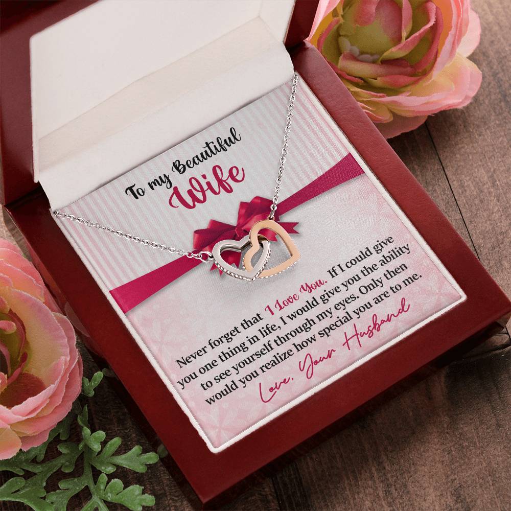 To My Beautiful Wife - I Love You Interlocking Hearts Necklace