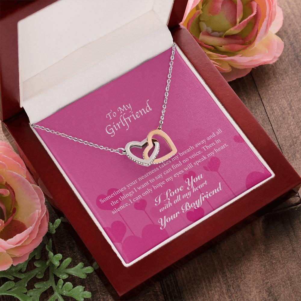To My Girlfriend - You Take My Breath Away - Hearts Necklace Interlocking Hearts Necklace