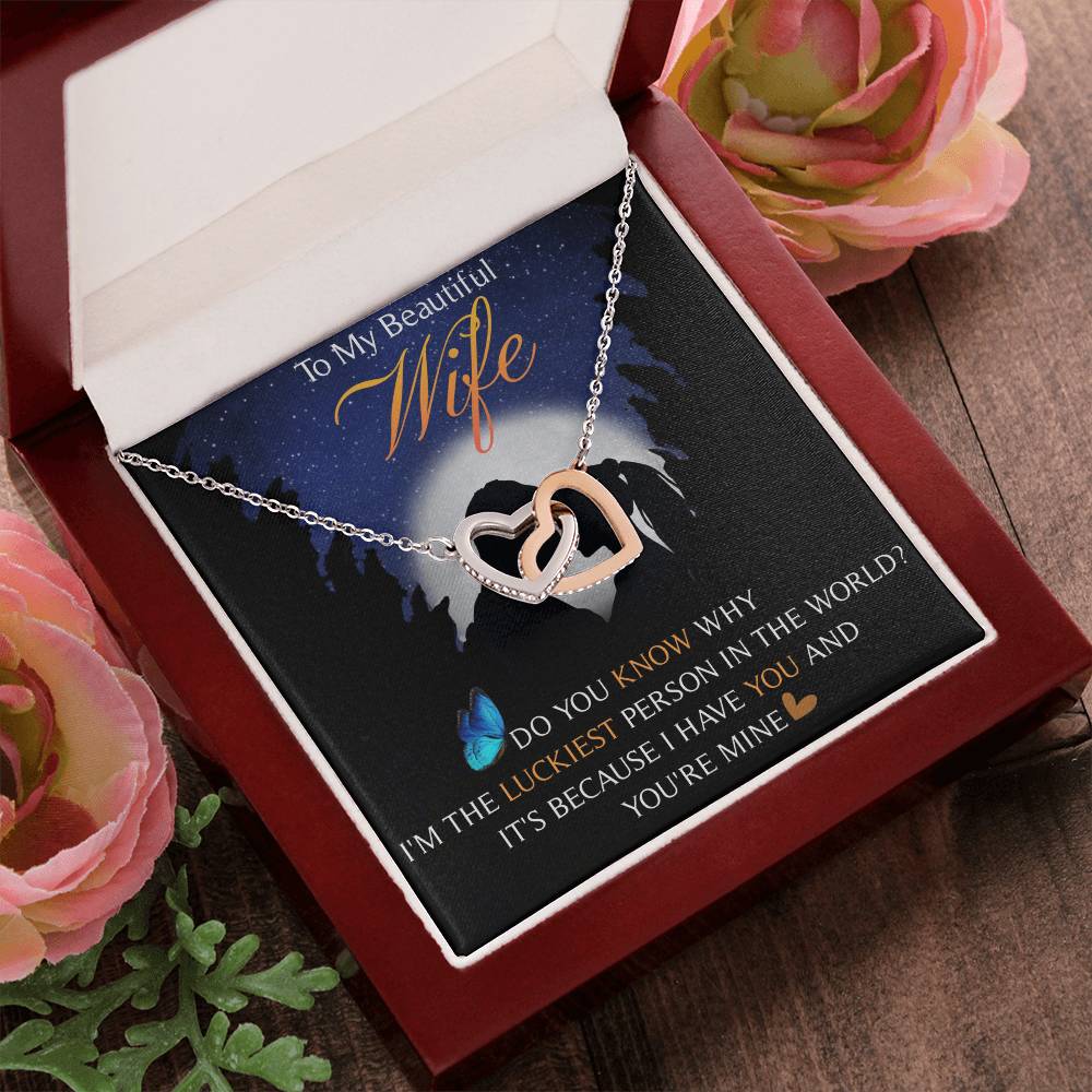 To My Beautiful Wife Interlocking Hearts Necklace Message Card