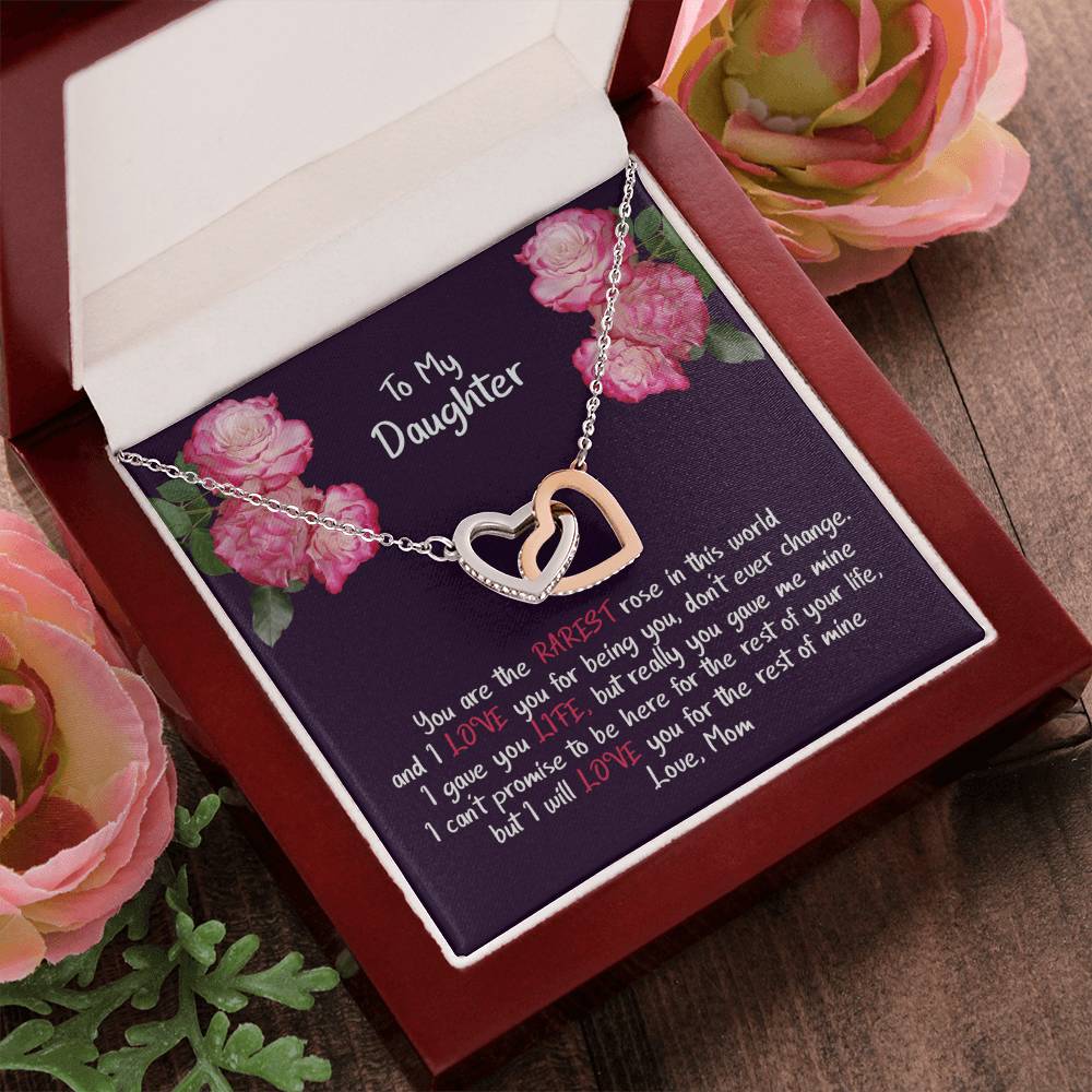 Daughter My Rarest Rose Interlocking Hearts Necklace