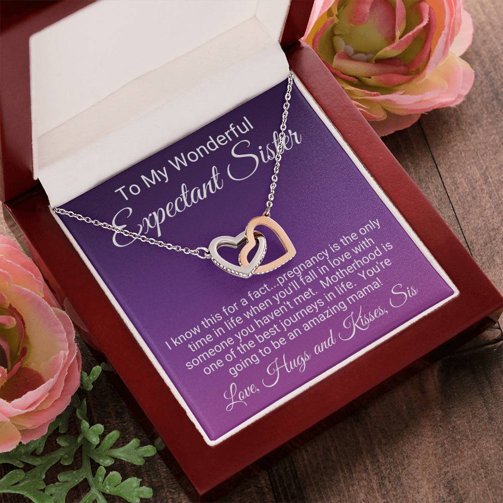 Expectant Sister Linked Hearts Necklace Gift From Sis Interlocking Hearts Necklace