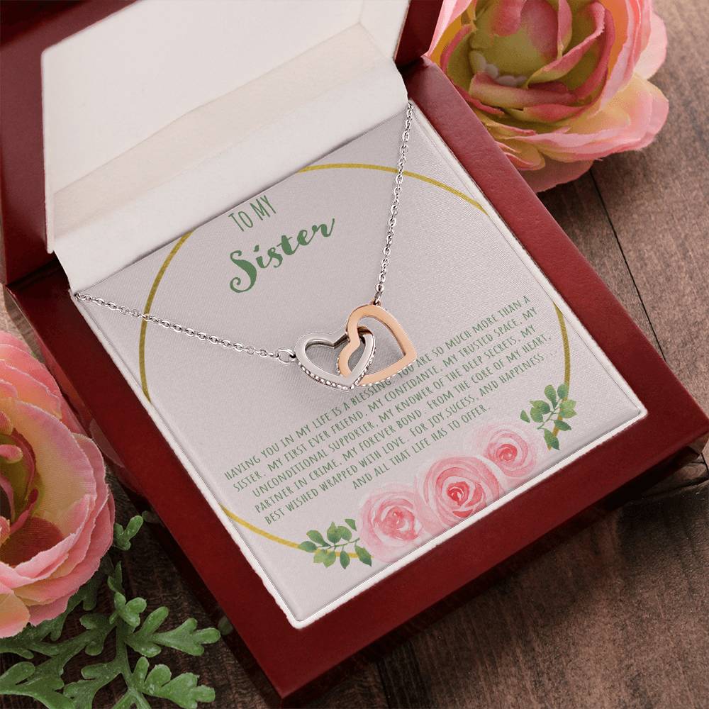 To My Sister Having You In My Life Is A Blessing Interlocking Hearts Necklace