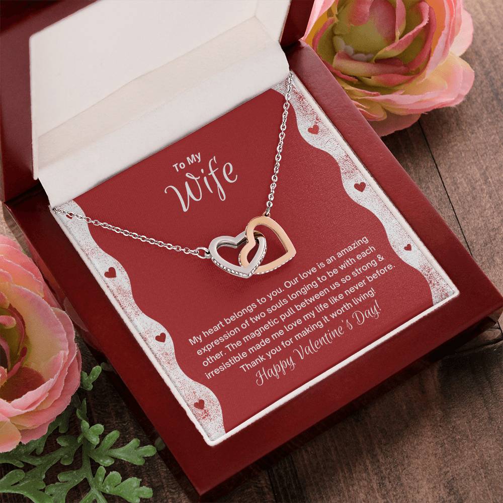 To My Wife - My Heart Belongs To You - Happy Valentine'S Day Interlocking Hearts Necklace