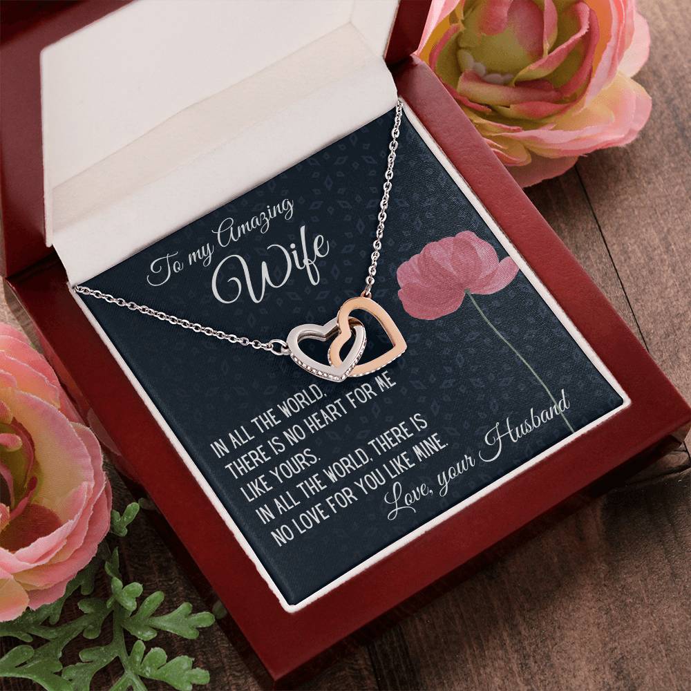 Gift For Wife There Is No Heart For Me Like Yours Interlocking Hearts Necklace B