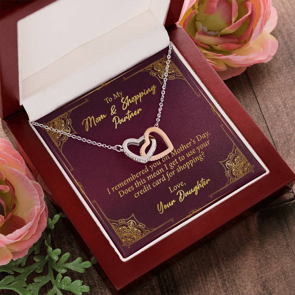 To My Mom And Shopping Partner Interlocking Hearts Necklace