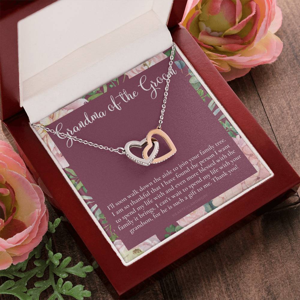 Grandmother Of The Groom Gift Necklace Grandma Wedding Gift Nana Bridal Shower Rehearsal Dinner Thank You Gift Interlocking Hearts Necklace