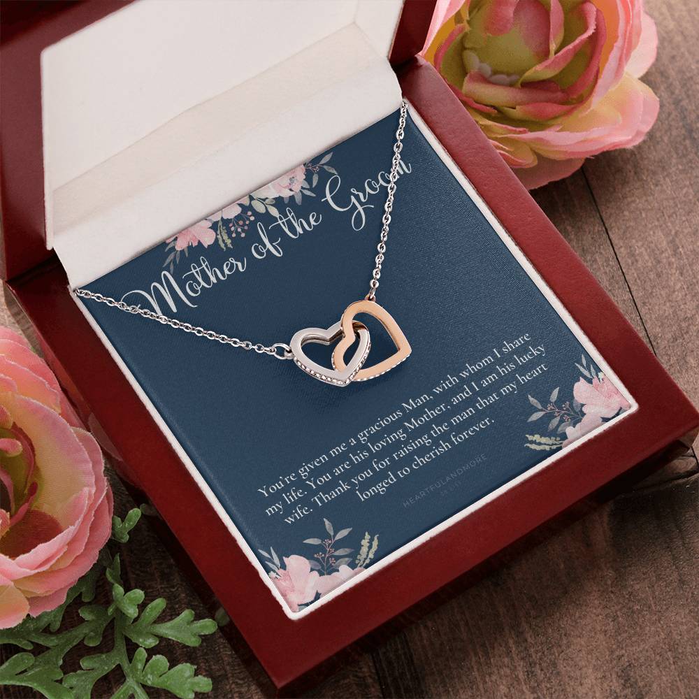 Mother Of The Groom Gift Necklace Wedding Gift Bridal Party Rehearsal Dinner Man Of My Dreams Parent Of Groom Mother In Law Gift Interlocking Hearts Necklace