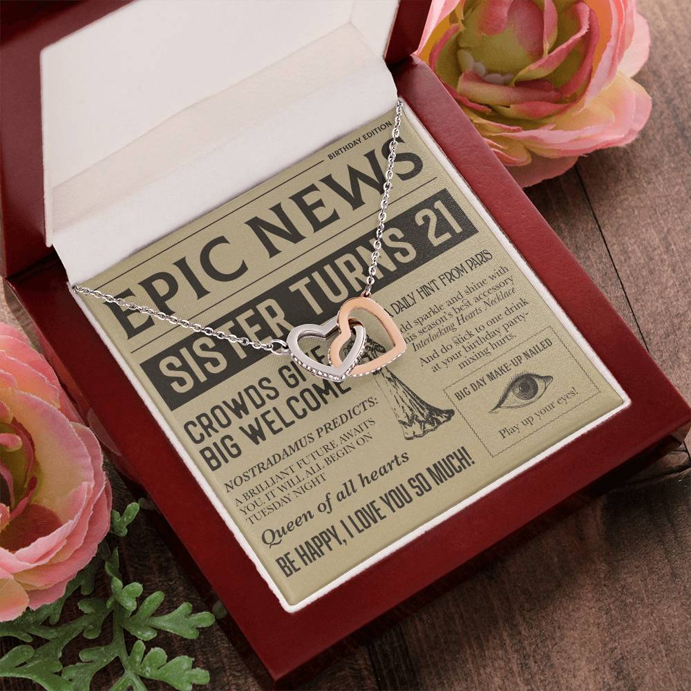 21St Birthday Gift Necklace Birthday Gift For Sister With Unique Message Card Interlocking Hearts Necklace