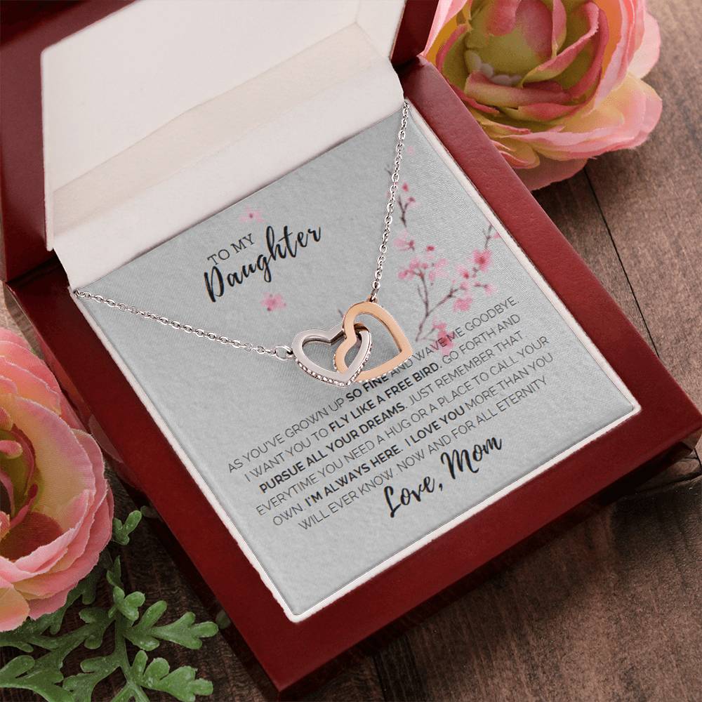 To My Daughter -I Love You Interlocking Hearts Necklace