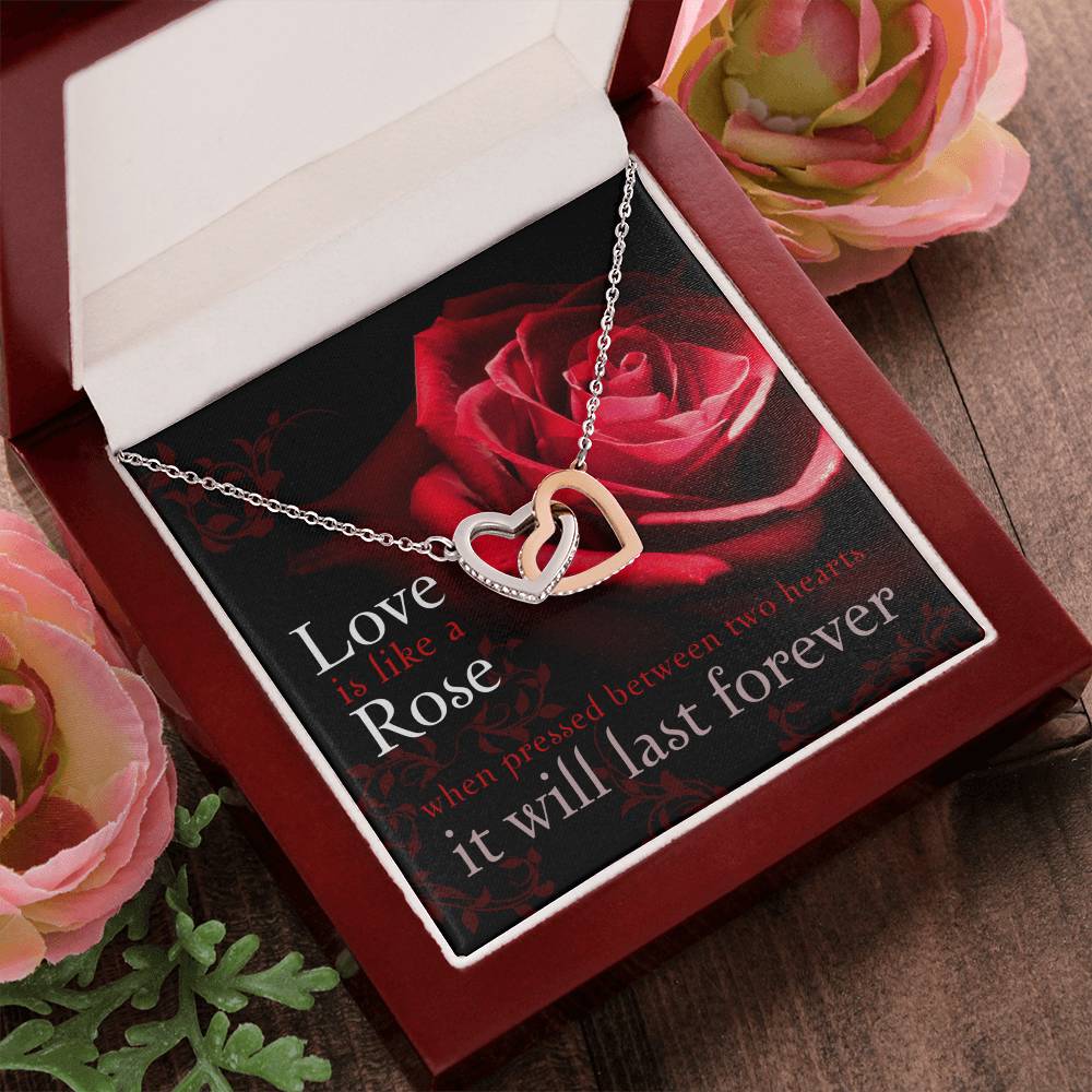 Love Is Like A Rose Designed To Be Beautiful Whether For Valentine Birthday Or Just Because. With Gift Box As Standard Or Upgrade To Our Mahogany Box. Interlocking Hearts Necklace