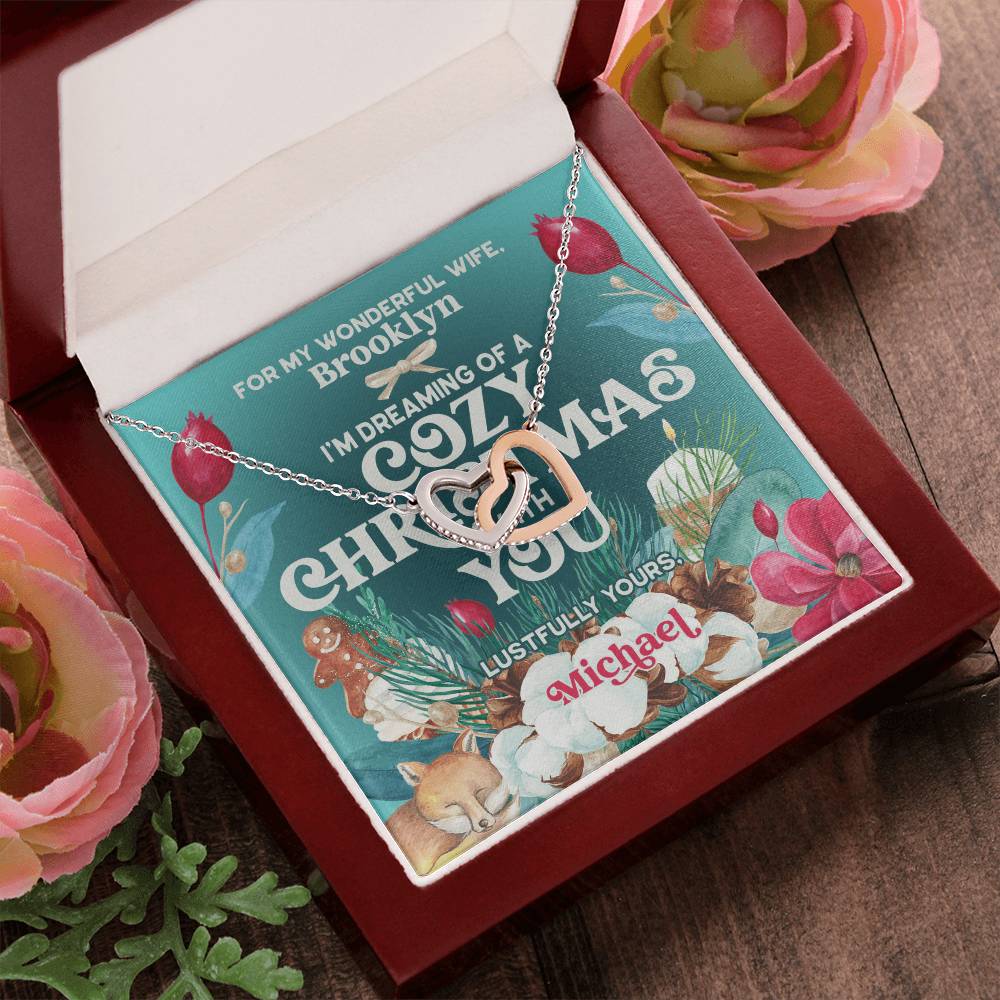 Husband To Wife - I'M Dreaming Of A Cozy Christmas You - Customizable Christmas Gift Interlocking Hearts Necklace