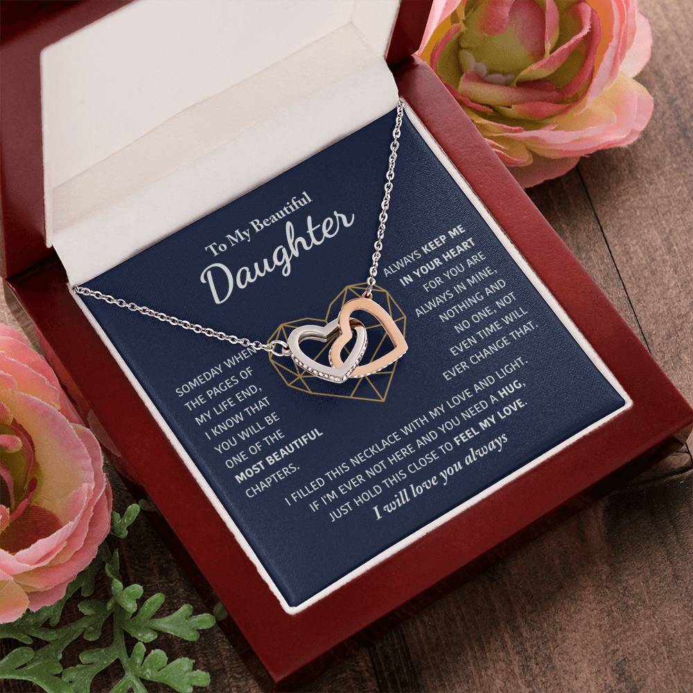 To My Beautiful Daughter - Keep Me In Your Heart - Interlocking Hearts Necklace