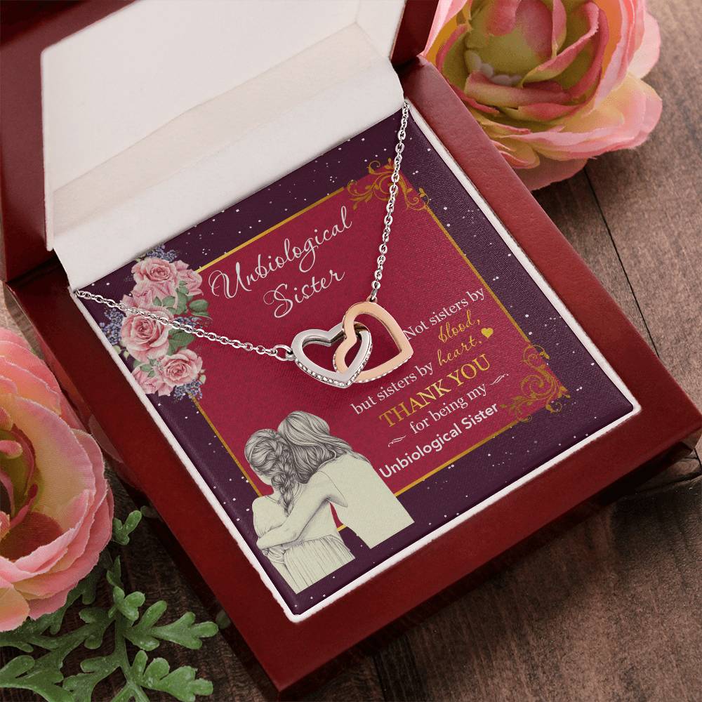 Unbiological Sister-Not Sisters By Blood But Sisters By Heart-Interlocking Heart Necklace Interlocking Hearts Necklace