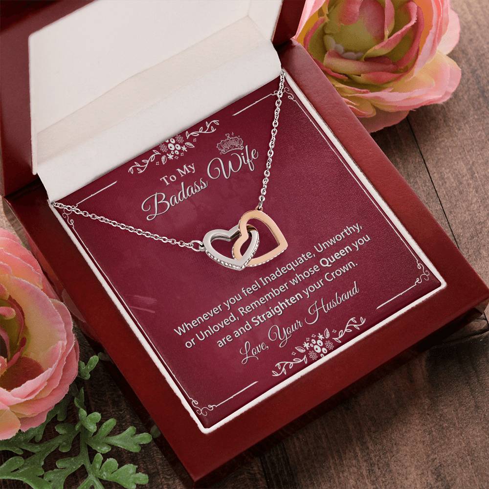 Awesome Gift For Badass Wife - Interlock Heart Necklace Interlocking Hearts Necklace