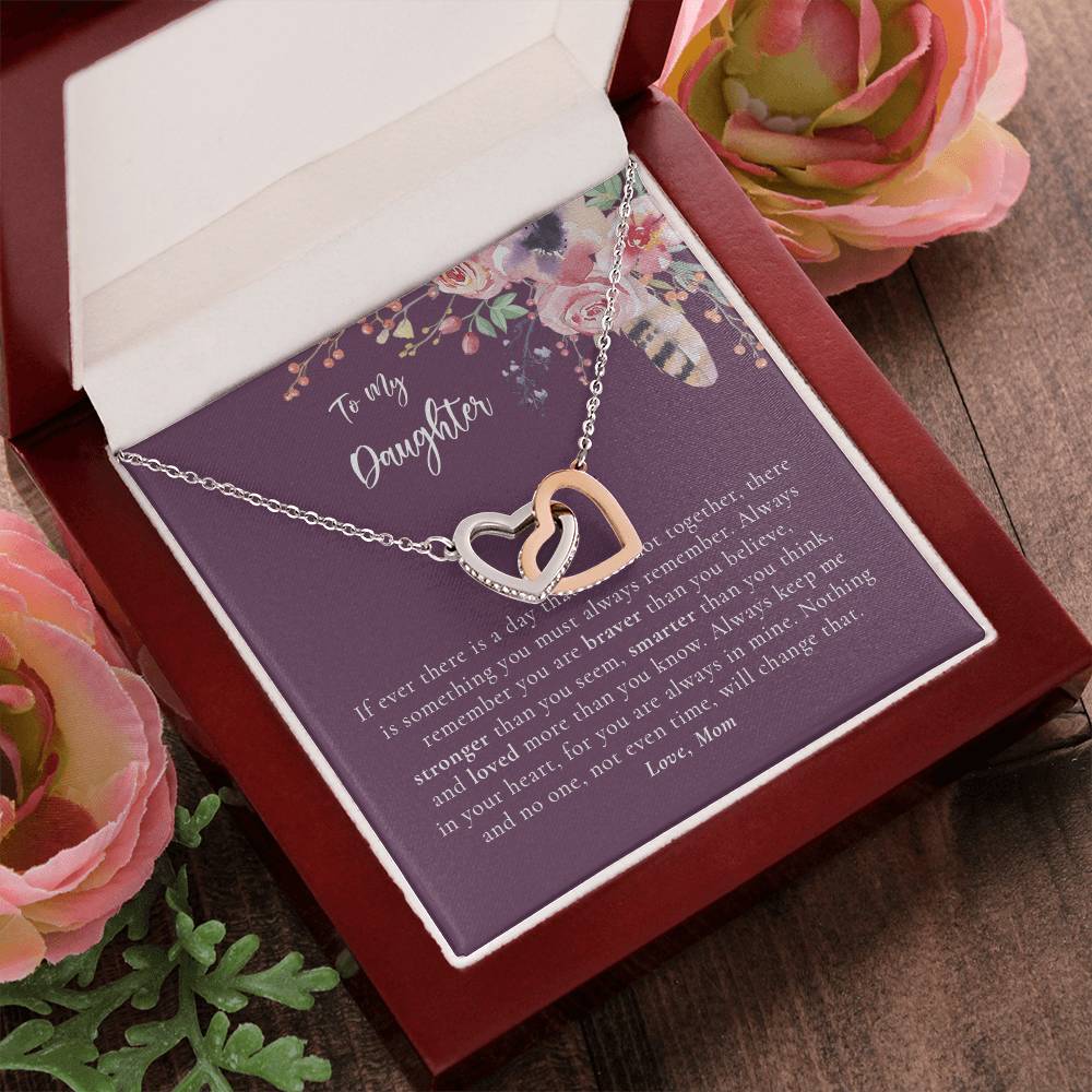 To My Daughter Necklace - Purple Interlocking Hearts Necklace