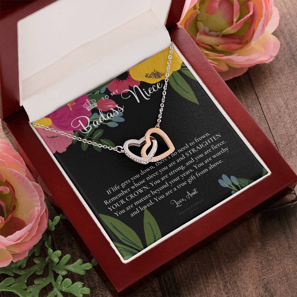 To My Badass Niece Straighten Your Crown Necklace Aunt Niece Necklace Niece Birthday Gift Niece Graduation Gift Interlocking Hearts Necklace