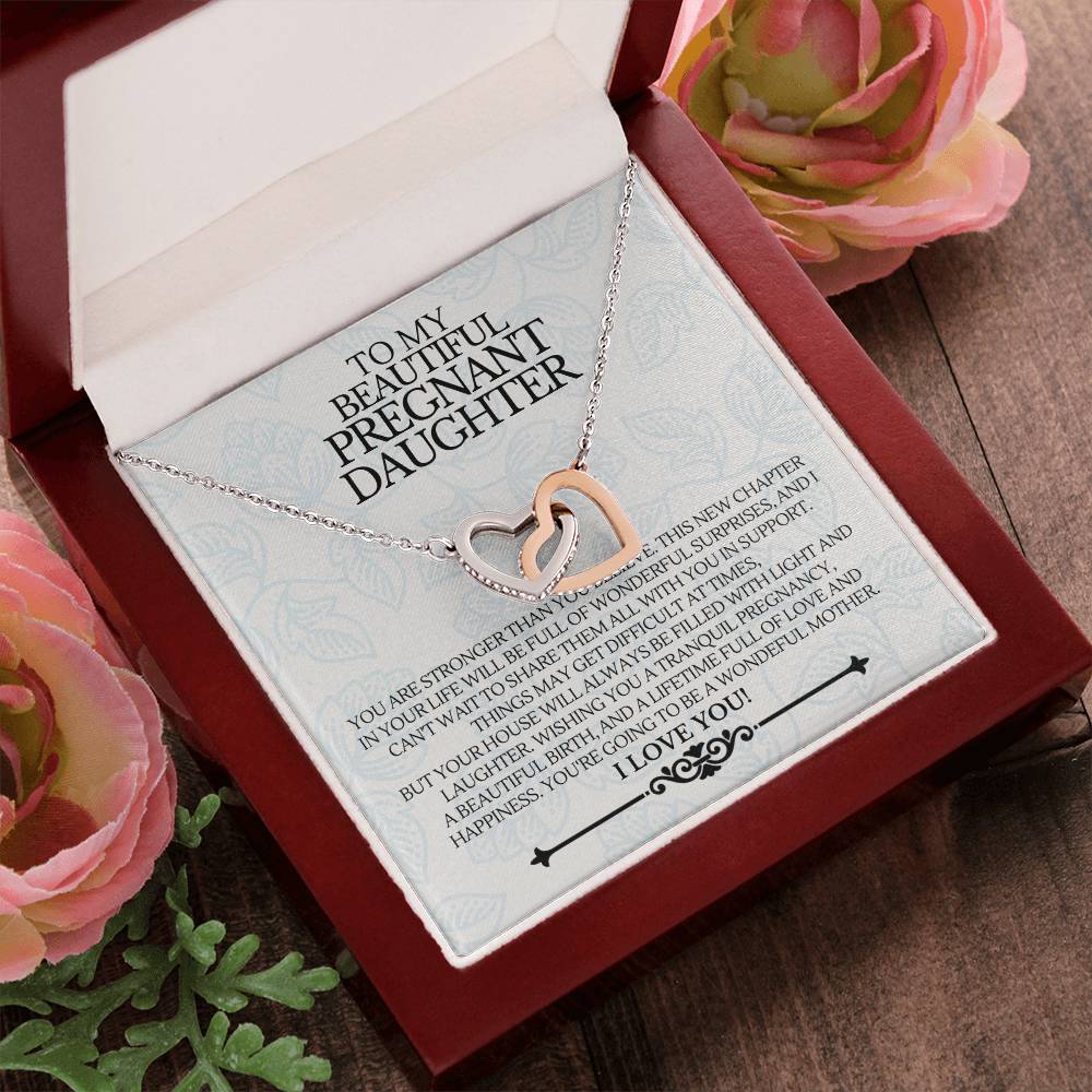 To My Beautiful Pregnant Daughter - Premium Love Necklace - Ge02 Interlocking Hearts Necklace