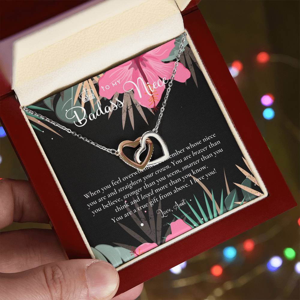 To My Badass Niece Straighten Your Crown Necklace Aunt Niece Necklace Niece Birthday Gift Niece Graduation Gift Interlocking Hearts Necklace