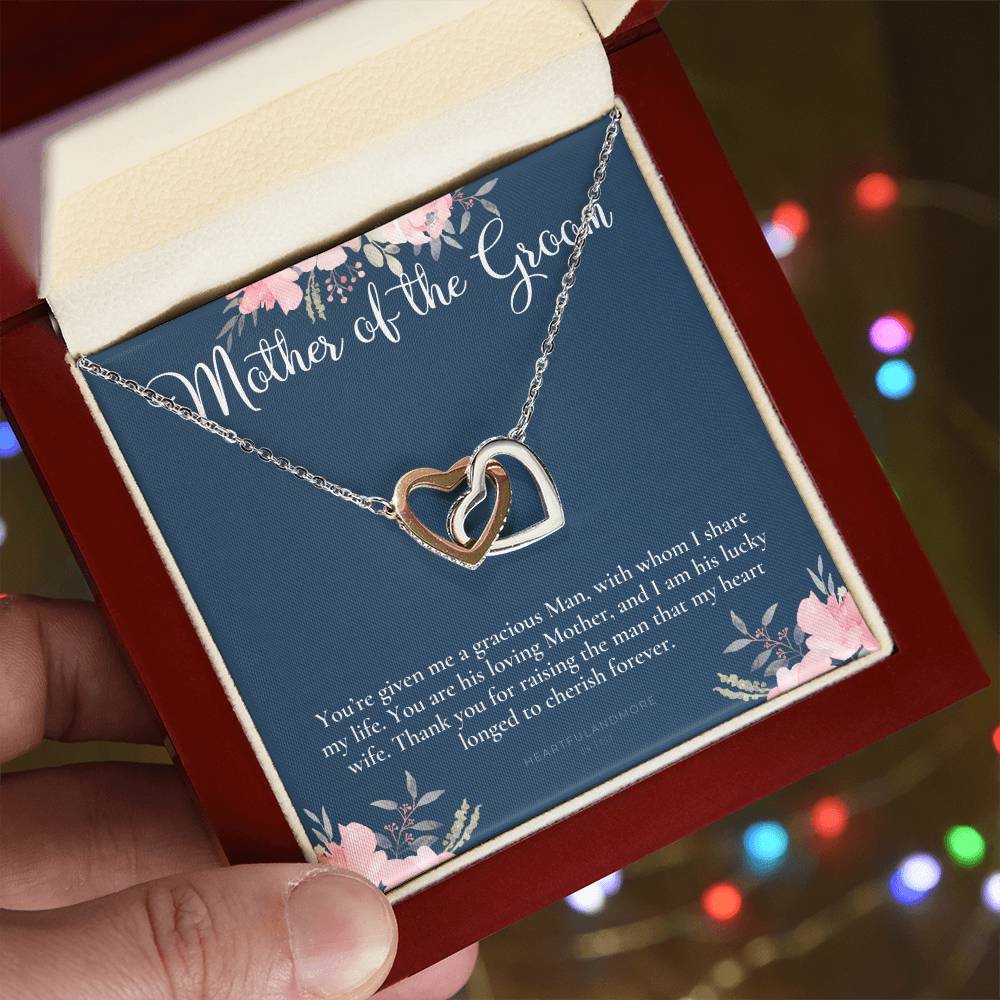 Mother Of The Groom Gift Necklace Wedding Gift Bridal Party Rehearsal Dinner Man Of My Dreams Parent Of Groom Mother In Law Gift Interlocking Hearts Necklace