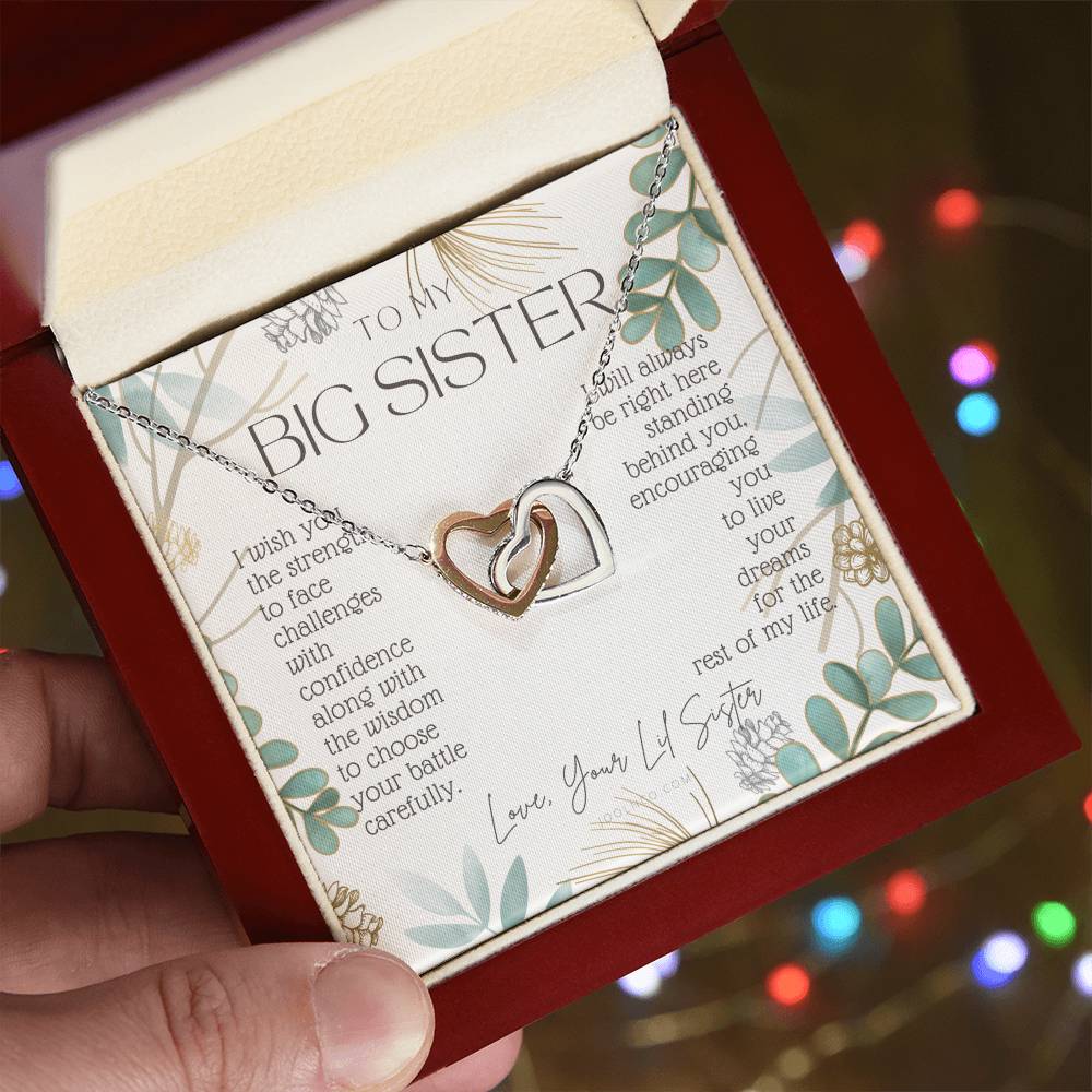 To My Sister Live Your Dreams Gift For Big Sister From Little Sister Sister Birthday Graduation Christmas Present Interlocking Hearts Necklace