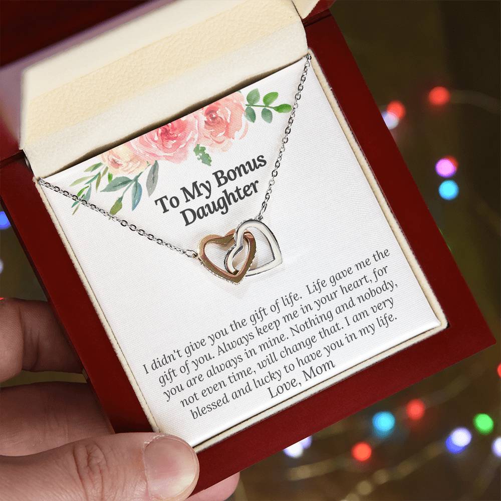 To My Bonus Daughter I Am Blessed And Lucky To Have You In My Life Necklace Interlocking Hearts Necklace