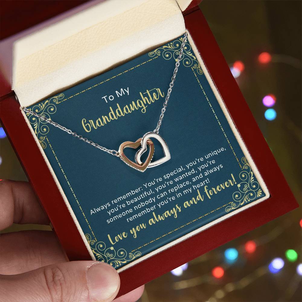 To My Granddaughter-You Are Special And Unique Interlocking Hearts Necklace