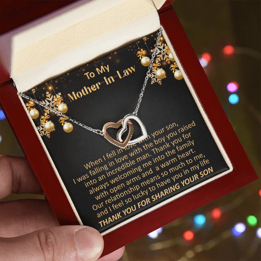 Gift For Mother-In-Law Christmas - So Lucky - Interlocking Interlocking Hearts Necklace