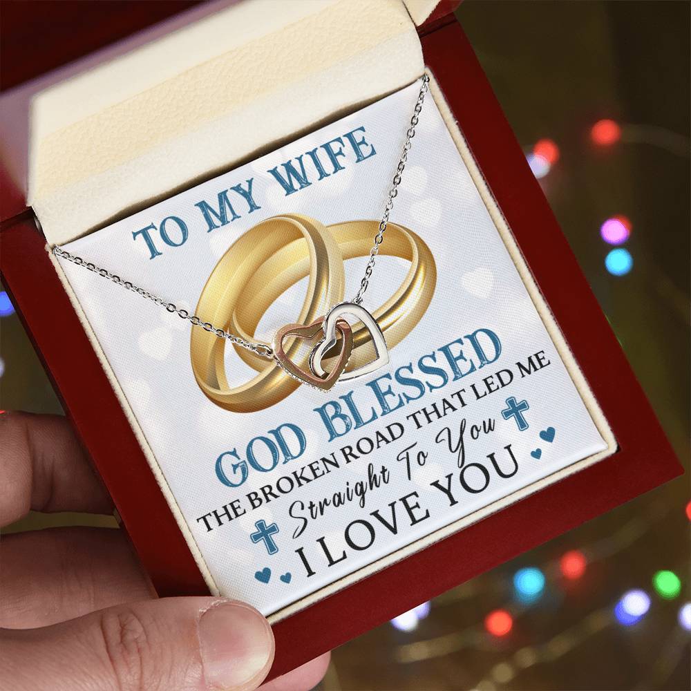 To My Wife - God Blessed - Double Hearts Interlocking Hearts Necklace