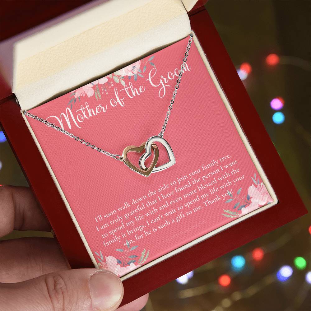 Mother Of The Groom Gift Necklace Wedding Gift Bridal Party Rehearsal Dinner Man Of My Dreams Parent Of Groom Mother In Law Gift Interlocking Hearts Necklace