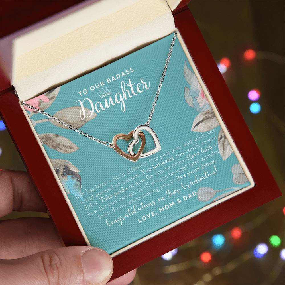 To Our Badass Daughter Straighten Your Crown Necklace Parents Daughter Necklace Daughter Graduation Gift Graduation On Pandemic Interlocking Hearts Necklace