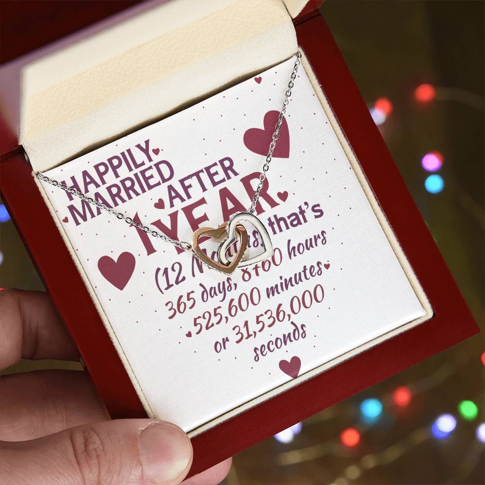 1 Year Anniversary Married Hanging Heart Sign Keepsake Interlocking Hearts Necklace