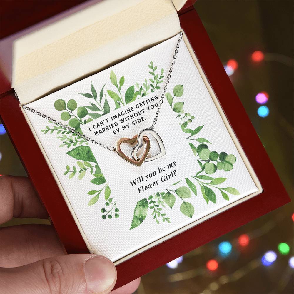 Be Flower Girl Square Foliage Interlocking Hearts Necklace