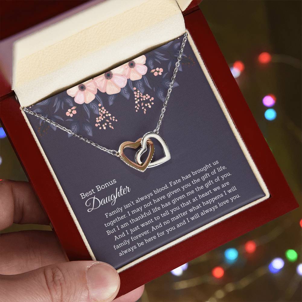 Bonus Daughter Gift Necklace Jewelry Handmade Usa Fate Has Brought Us Together Beautiful 14K Gold Forever Family Locked Hearts Interlocking Hearts Necklace