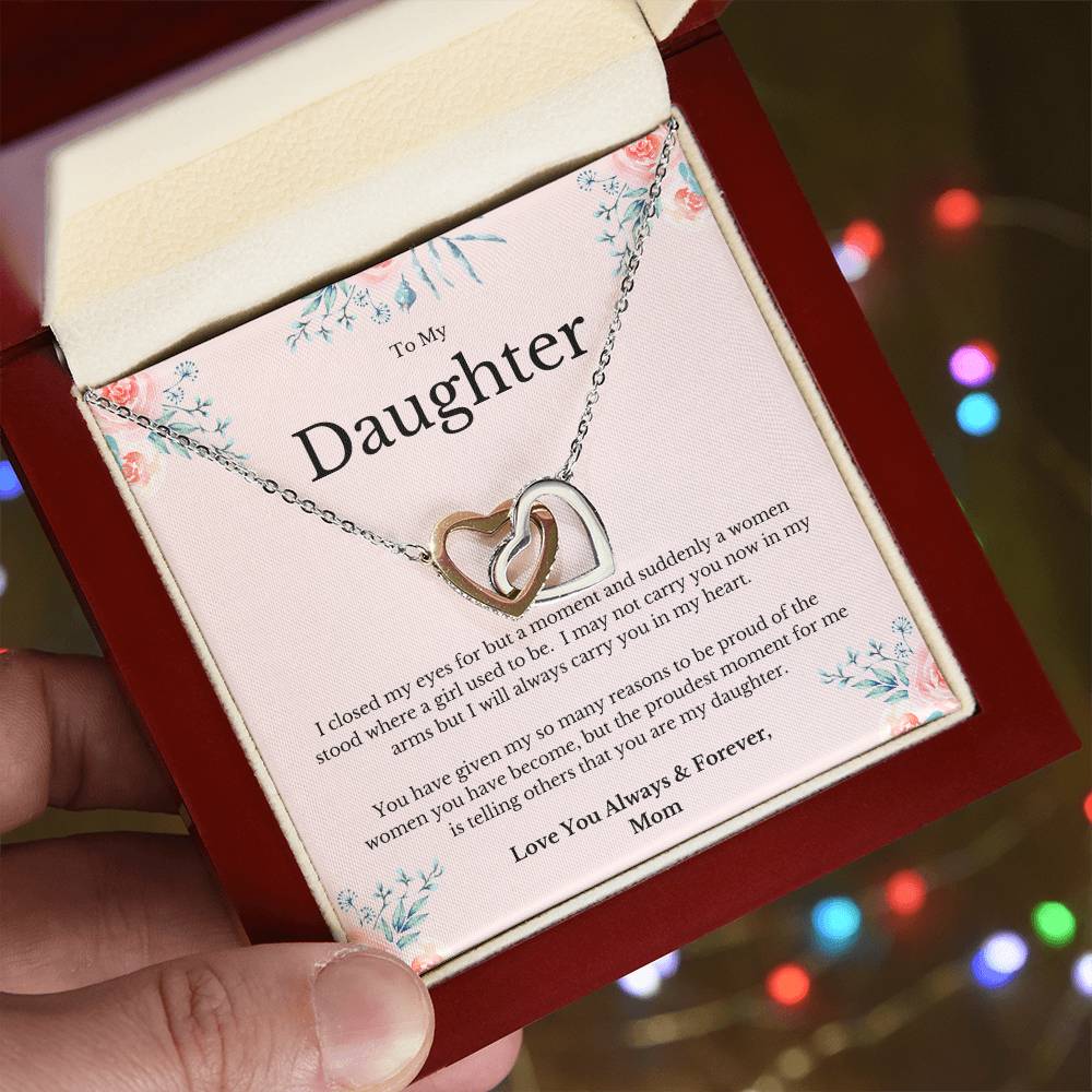 To My Daughter You Make Me Proud To Be Your Mom Necklace Interlocking Hearts Necklace