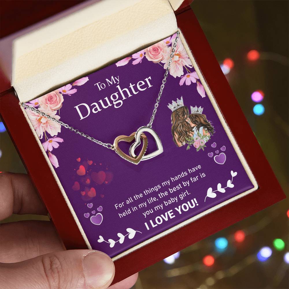 Love My Daughter Heart Locking Necklace Interlocking Hearts Necklace