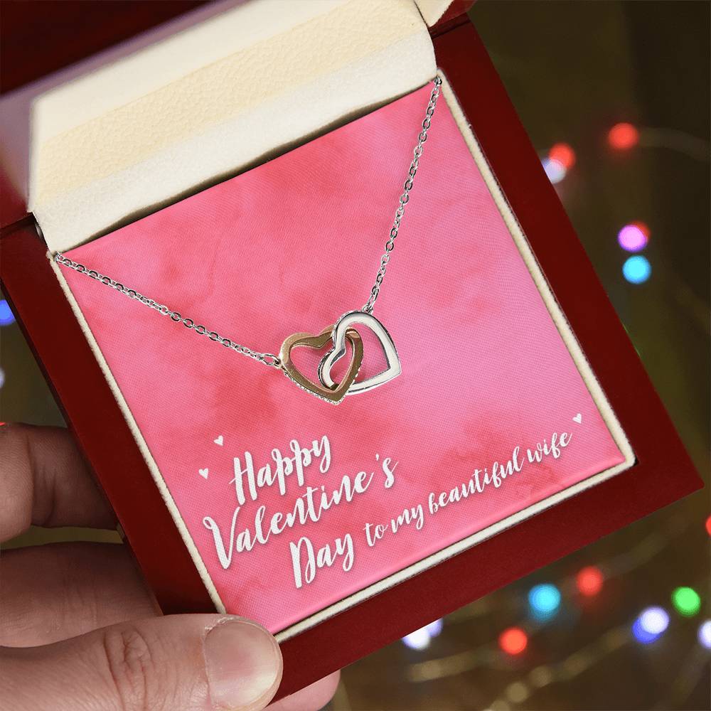 Happy Valentine'S Day Interlocking Hearts Necklace Gift From Husband To Wife Romantic Gift For Spouse