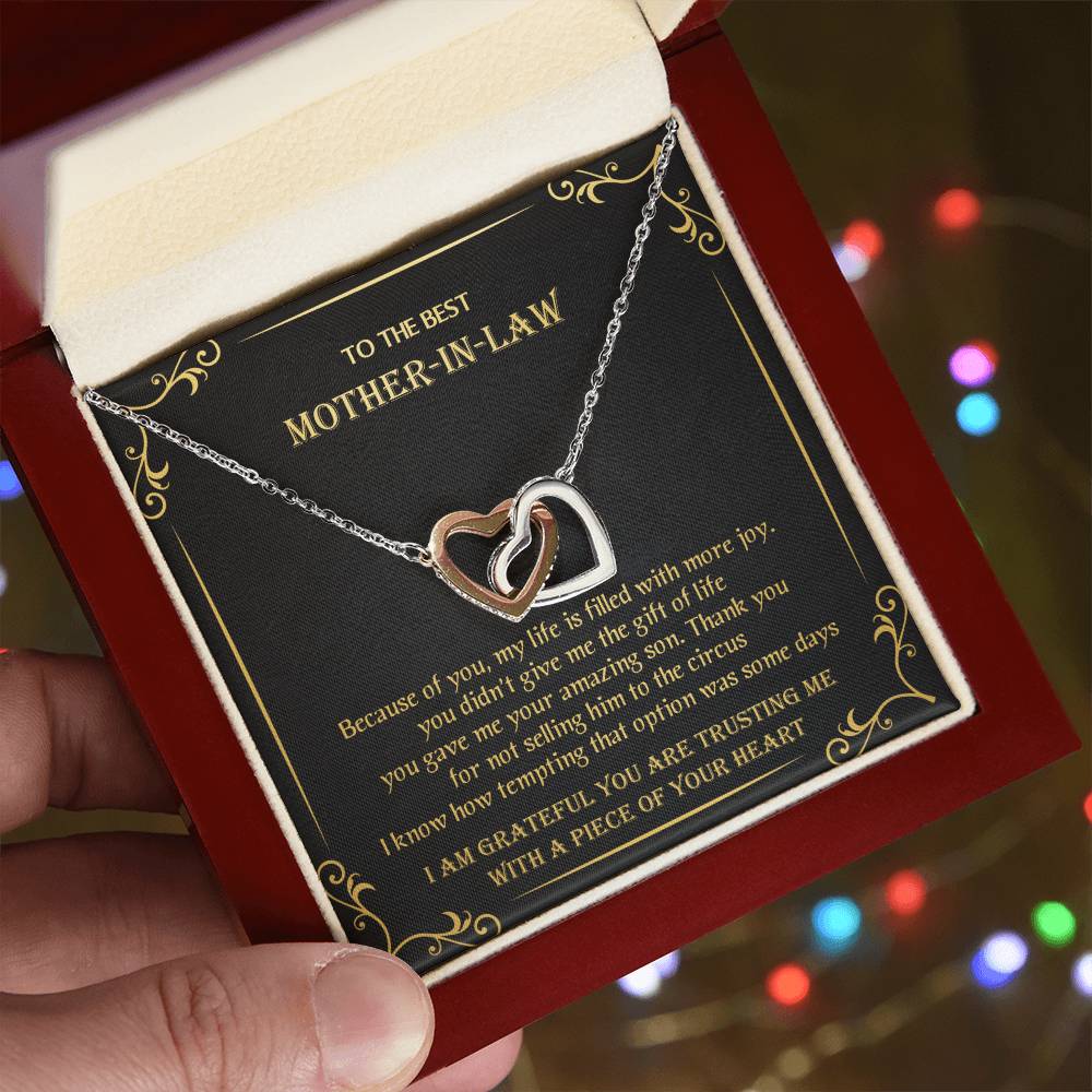 Gift For Mother-In-Law - You Gave Me Your Amazing Son - Interlocking Interlocking Hearts Necklace