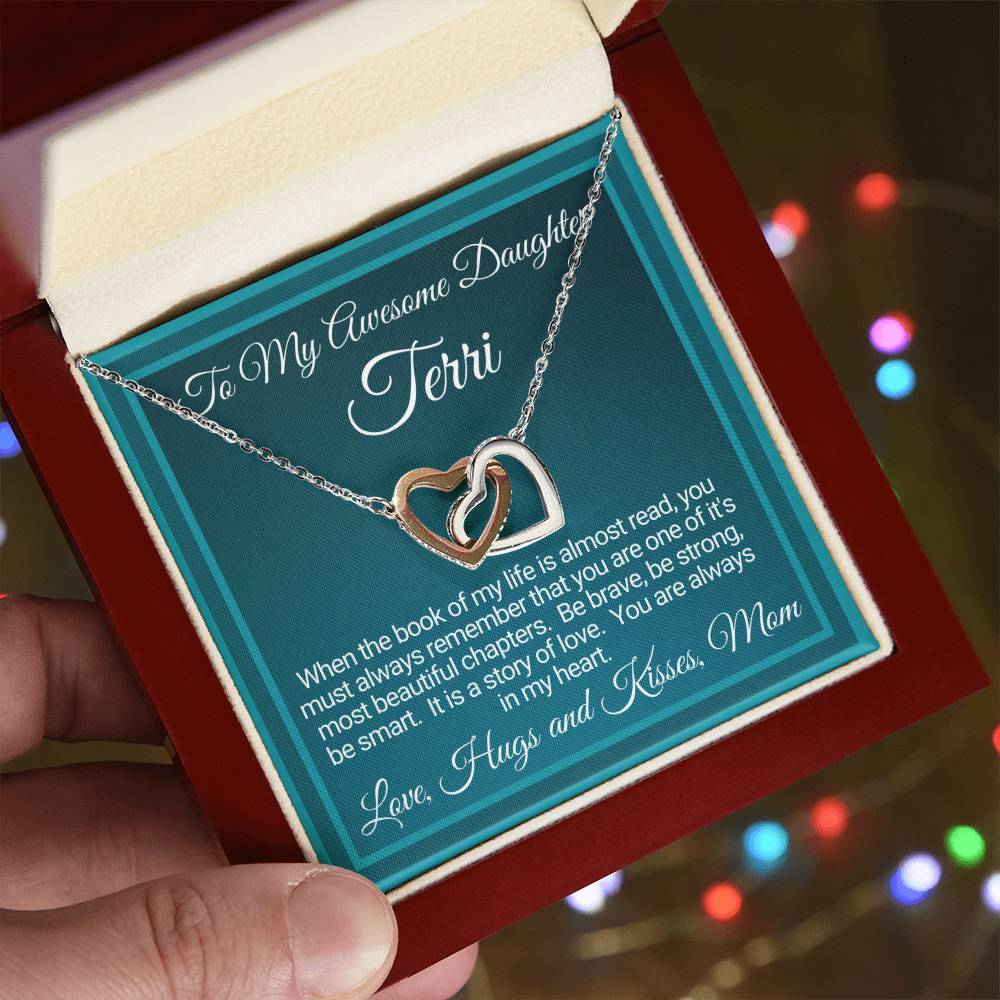 Personalized Awesome Daughter Necklace Gift From Mom Interlocking Hearts Necklace