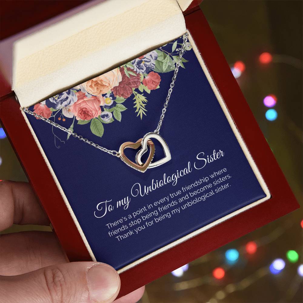 To My Unbiological Sister True Friendship Interlocked Hearts Necklace Interlocking Hearts Necklace