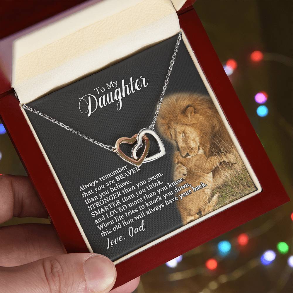 To My Daughter - This Old Lion Will Always Have Your Back - Necklace Interlocking Hearts Necklace