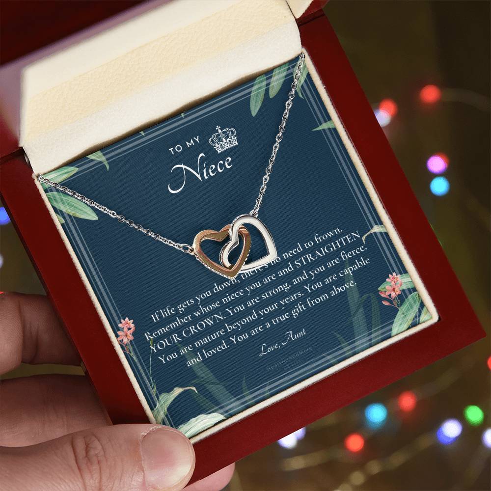 To My Niece Straighten Your Crown Necklace Aunt Niece Necklace Niece Birthday Gift Niece Graduation Gift Interlocking Hearts Necklace