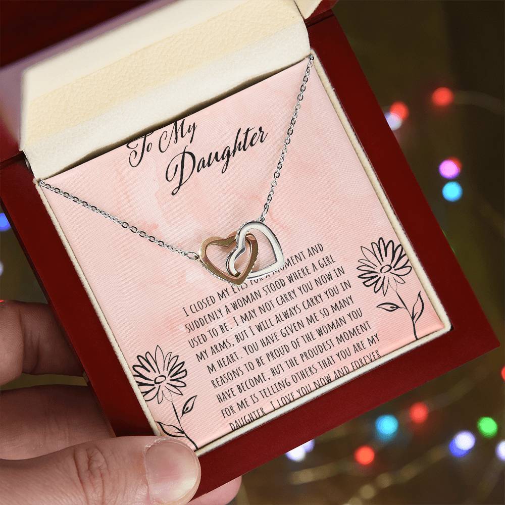 To My Daughter I Close My Eyes For A Moment Interlocking Hearts Necklace