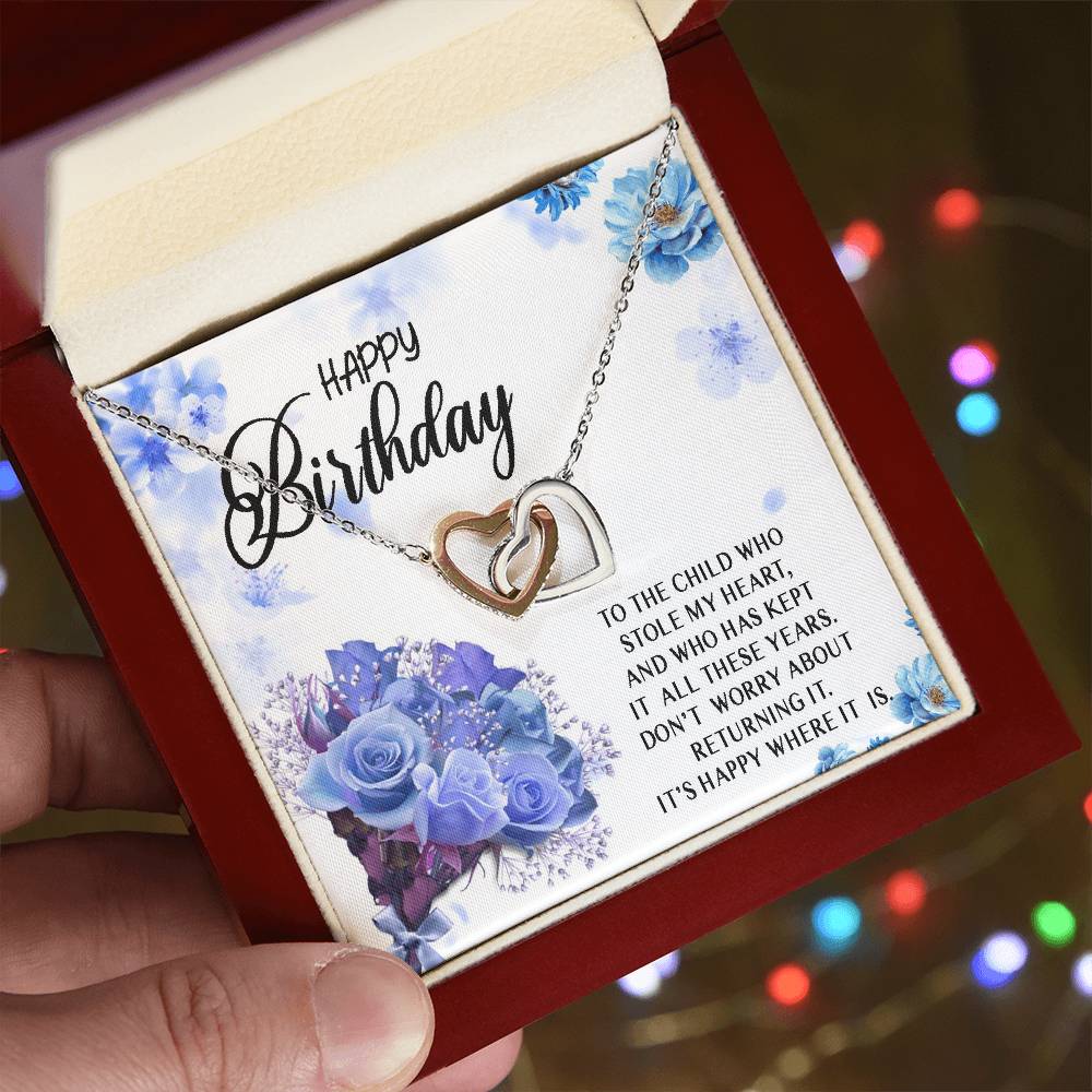 Happy Birthday Necklace Gift For Child Daughter Granddaughter From Mom Dad Grandma Grandpa Stole My Heart Interlocking Heart Necklace Interlocking Hearts Necklace