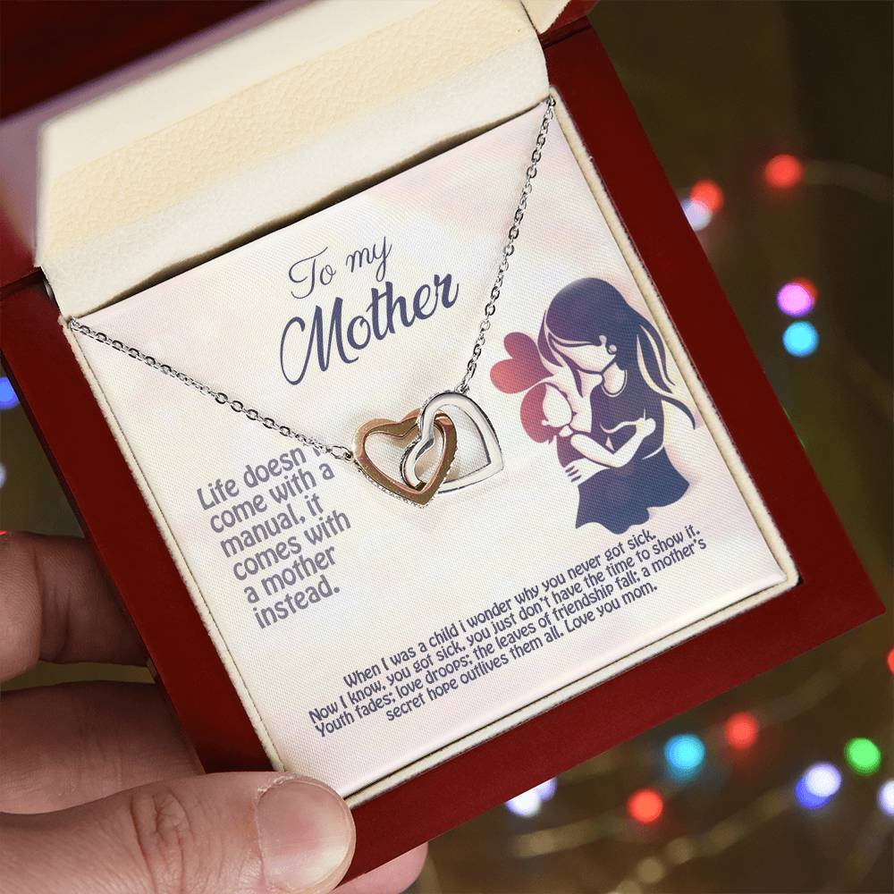Life Doesn'T Come With A Manual It Comes With A Mother Interlocking Hearts Necklace