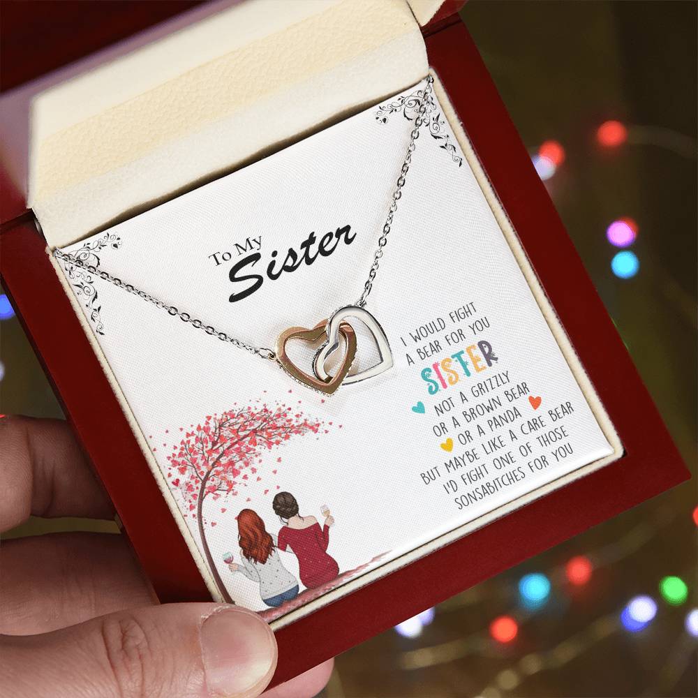 I Would Fight A Bear For You Sister - Personalized Necklace Interlocking Hearts Necklace