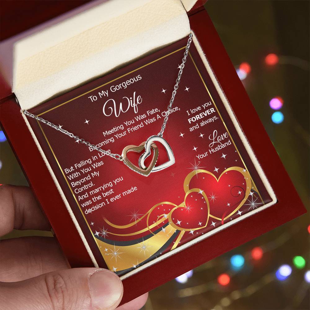 To My Gorgeous Wife I Love You Forever And Always - Interlocking Heart Necklace Interlocking Hearts Necklace