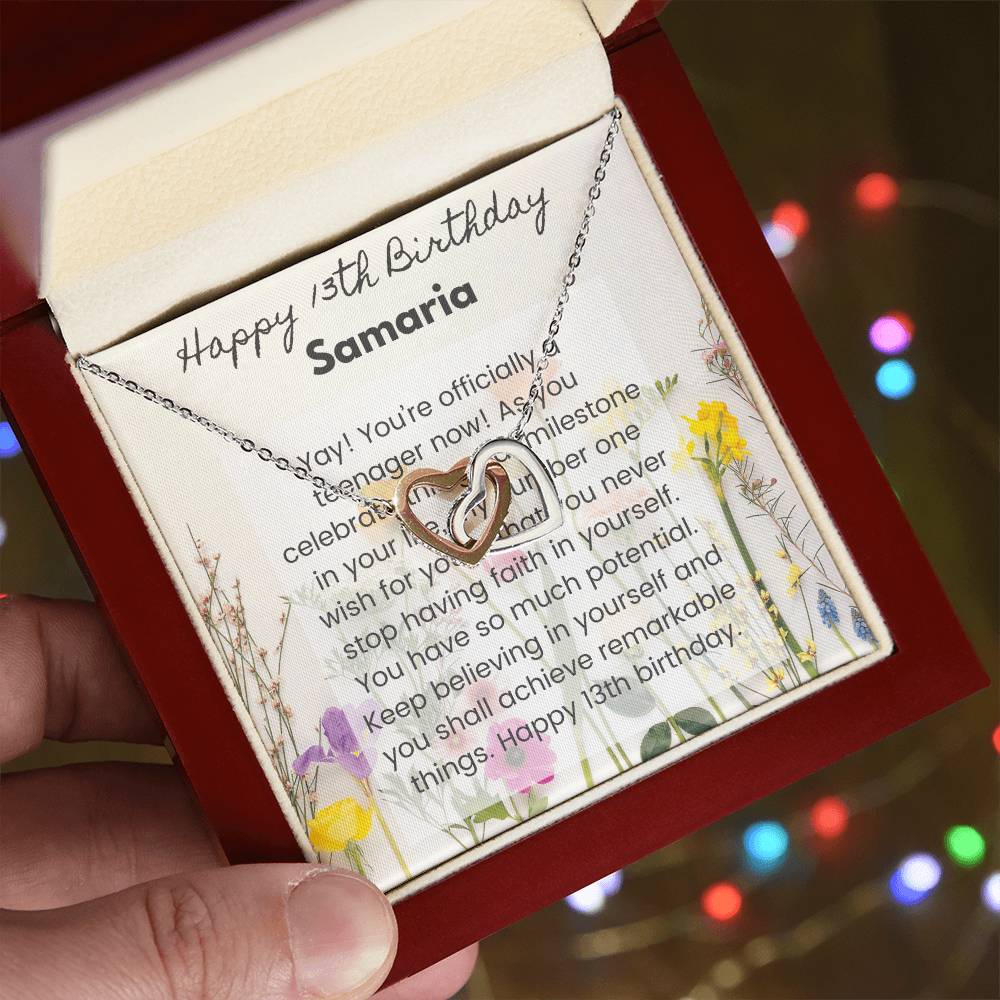 13Th Birthday Card Interlocking Hearts Necklace